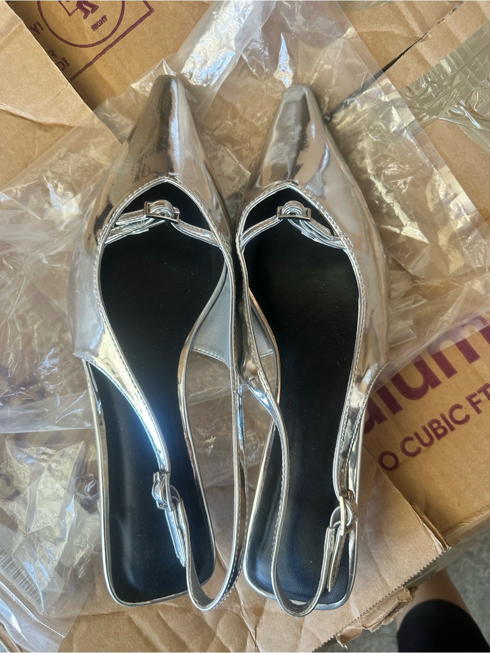 Women's Silver Pointed Toe Slingback Flats